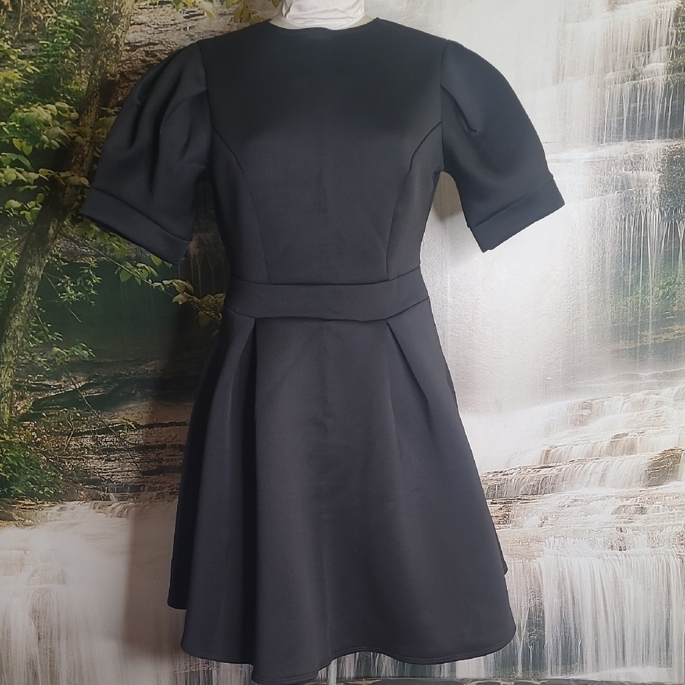 New! Livd Womens 1X Black Puff Sleeve Dress